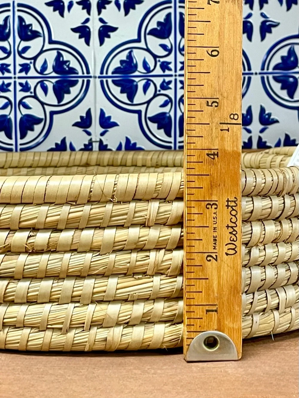 Vtg Handwoven Basket Bundle of 2 Sweetgrass Geometric Star Folk Art Boho Deco